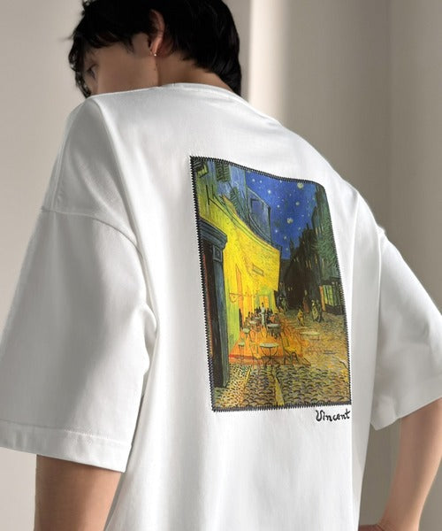 《ゴッホ絵画グラフィック》ステッチ刺繍MIXデザイン 高機能半袖Tシャツ【接触冷感・UVカット機能付き】【JaVaジャバコラボ】 jo1150093