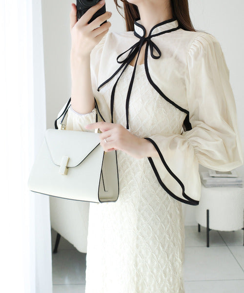 【mily bilet】トレンドをかわいく楽しんで♪パイピング配色シアーボレロセットアップ花柄レースキャミワンピース mi1139083