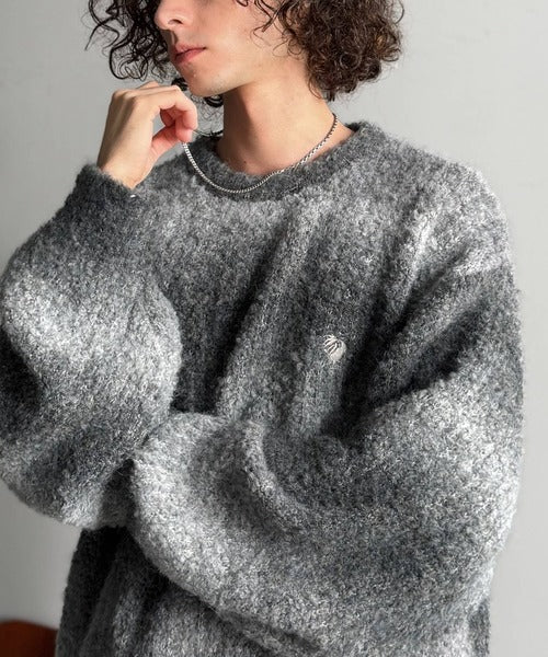 【Classical Origin】「質感で魅せる。」Gradient Boucle Knit Crew Neck Sweater／ブークレー素材グラデ―ションクルーネックセーター co0780013