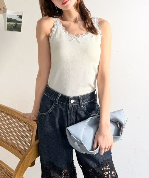 【mily bilet】大人女子の日常に、さりげないスパイスを。 バイカラーテレコレースキャミソール mi1329083