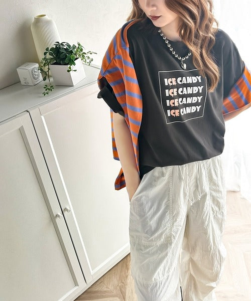 大人胸キュン。綿100％ICE CANDYロゴプリントTシャツ mo1310038