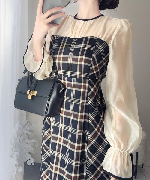 【mily bilet】上品でフェミニン。シャイニーシアードッキングIラインチェックワンピース mi1139046