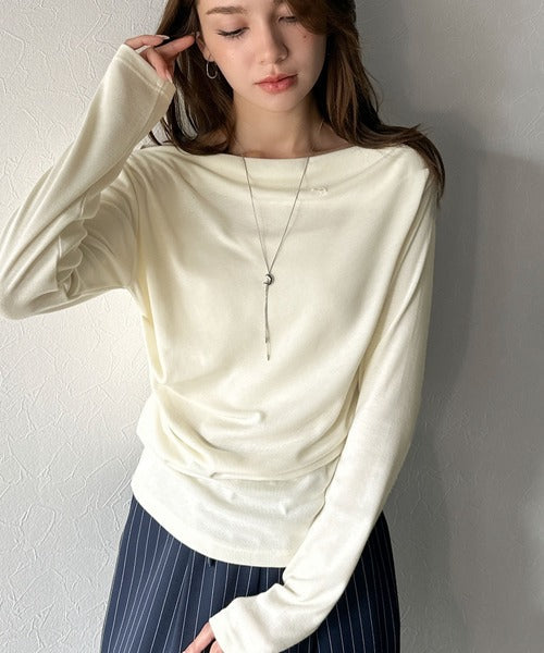 【mily bilet】アシメデザインで美しく。シェルボタン使いドレープカットソー（長袖） mi1329031