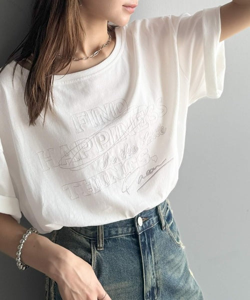 綿100%メンズライクヴィンテージウォッシュ☆前後2way刺繍ワイドネックTシャツ ce1260421