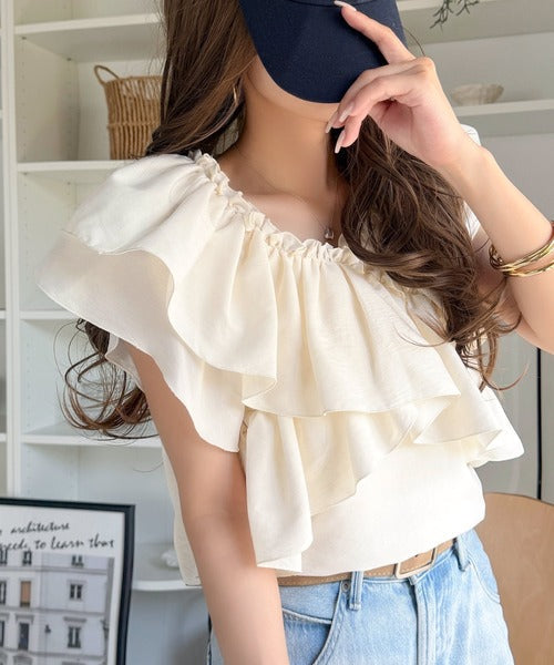 【mily bilet】ひらり、涼しげ。品ある甘さふわっと香る♪前後2wayノースリーブカシュクールブラウス mi1019151