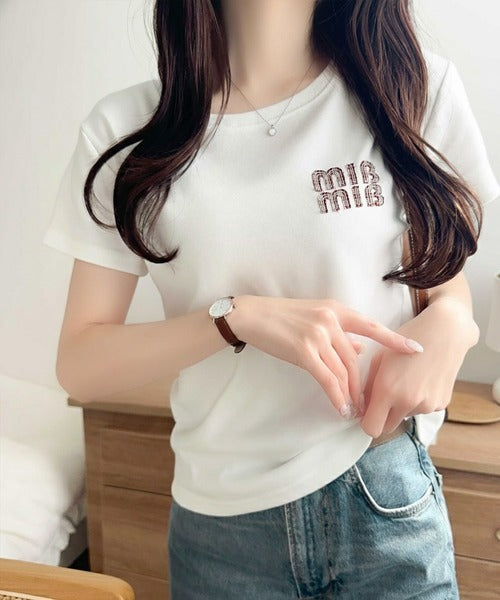 【mily bilet】スタイルよく、着心地いい。絶対使えるシンプルT♪ワッペンコンパクトTシャツ（半袖） mi1329084