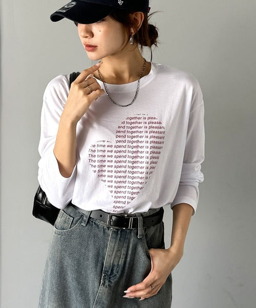 【mily bilet】 ハートが映える♪大人カジュアルMIX◎ハートグラフィック指穴ロングTシャツ mi1029154