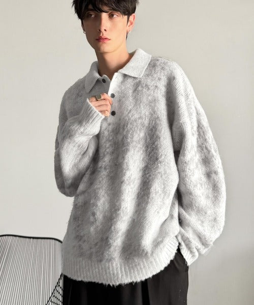 【Classical Origin】「まるで毛布。」モヘアライクシャギー素材ニットポロシャツ／Mohair-Like Shaggy Knit Polo Shirt co0780004