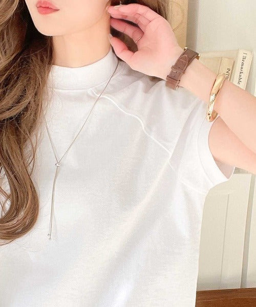 綿100%USAコットン。大人のモックネックフレンチラグラン裾ドロストシンプルTシャツ ce0780080