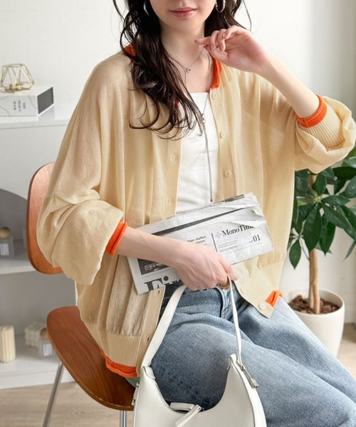 トレンドの配色ラインが目を惹く。前後2wayドルマンシアーカーディガン（長袖） ce1020352
