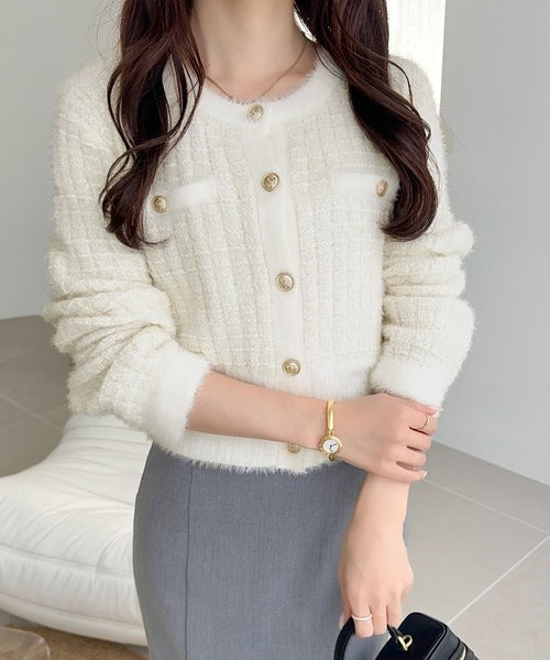 【mily bilet】ツィードライクフェザー切り替えラメニットジャケット mi1329043
