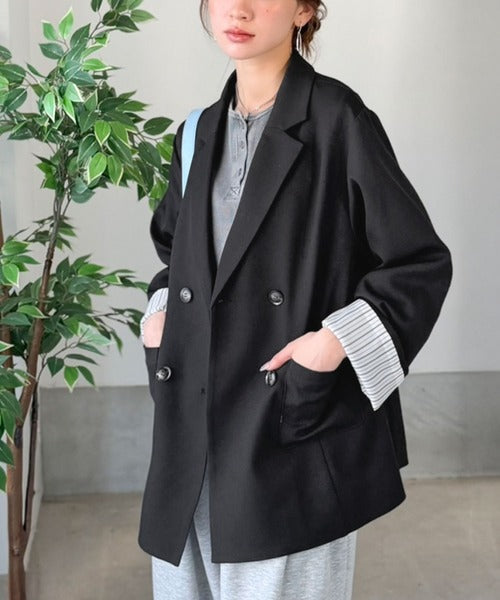 【mily bilet】折ってもかわいい♪春まで着れちゃう万能アイテム。裏地付きダブルボタンテーラードジャケット mi1329089