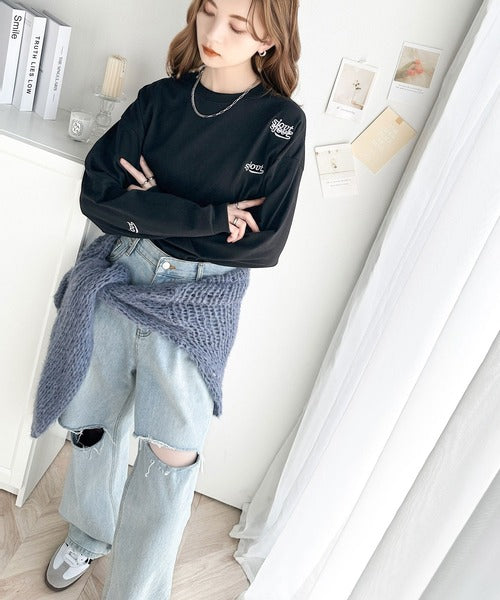 《Javaジャバコラボ》散りばめられたロゴ刺繍がトレンド感満載。コットン100%長袖プルオーバー jv1050219