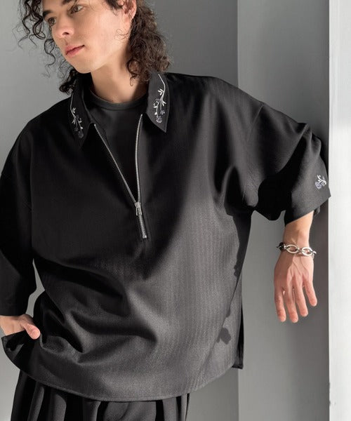 「高見え確定。」刺繍デザインジップシャツ／Embroidered Design Zip Shirt co1010043
