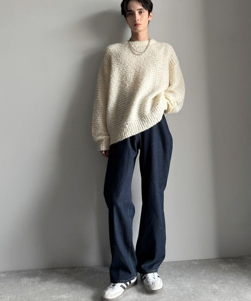 【Classical Origin】「優しさに包まれる。」ブークレー糸クルーネックニットトップス（長袖）/Boucle yarn crew neck knit top ao1020302
