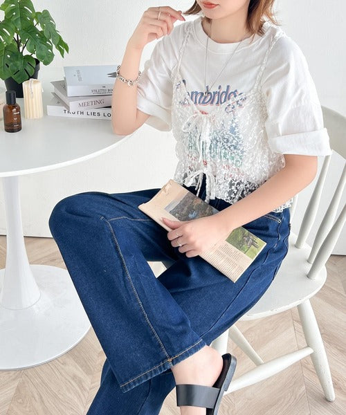 コーディネートに鮮度を加える。フラワー刺繍チュールリボンキャミビスチェ ce1070113