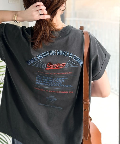 《JaVaジャバコラボ》背中で魅せる。バック刺繍フレンチスリーブTシャツ（半袖） jv1050358