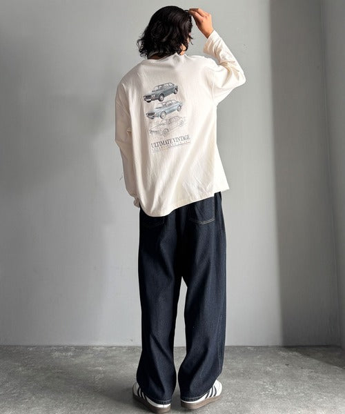 《JaVaジャバコラボ》ヴィンテージ感漂う綿100%クラシックカーグラフィックTシャツ（長袖） jo1150067