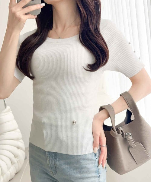 【mily bilet】大人可愛い抜け感！袖開きボタンサマーニット(半袖) mi1029117
