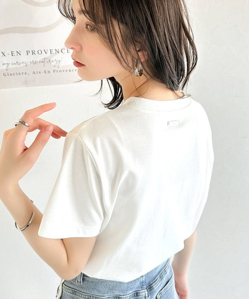 【mily bilet】華やか大人ガーリー。リボンコード刺繍プレートデザインTシャツ mi1329025