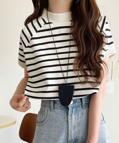【sustaina+】【family+】綿100%USAコットン、大人のモックネックTシャツ。 cl5015