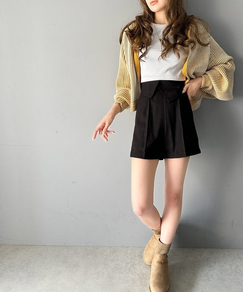 【mily bilet】大人ガーリーボトム。ウエスト折り返しリボンストラップ２WAYセンタープレスハイウエストワイドスラックスパンツ mi1329005