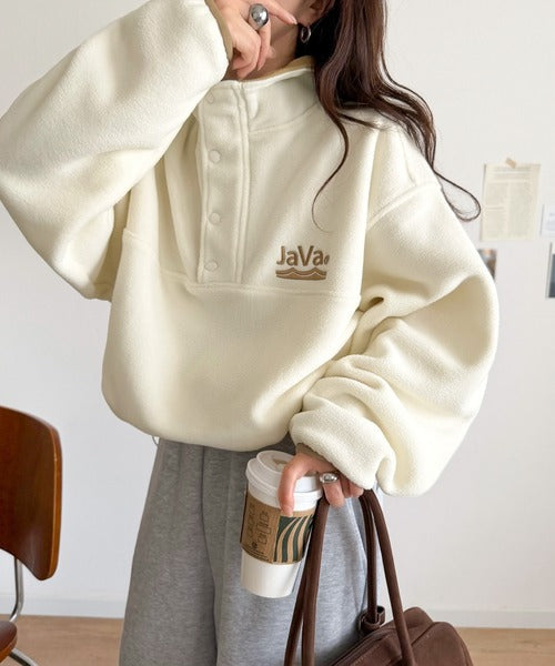 《JaVaジャバコラボ》ふんわり暖か。軽量配色フリースハーフジッププルオーバー（オーバーサイズ） jv1240141