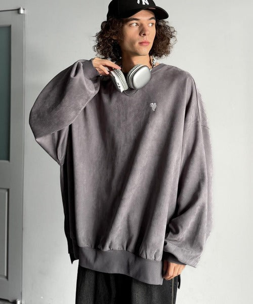 【Classical Origin】「やっぱりビッグシルエット！」スウェードポンチ素材ビックシルエットトレーナー（長袖）/Suede material big silhouette sweatshirt co1010030