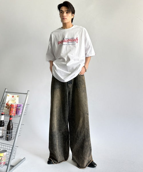 《JaVaジャバコラボ》綿100％お洒落見え確定。タイニーズレストラン風プリント半袖T(オーバーサイズ) jm1029127