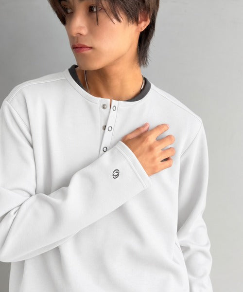 《Classical Origin》首元と袖口で魅せる、大人のゆるT。ダンボール素材ドット釦ヘンリーネックTシャツ（長袖） co1010058