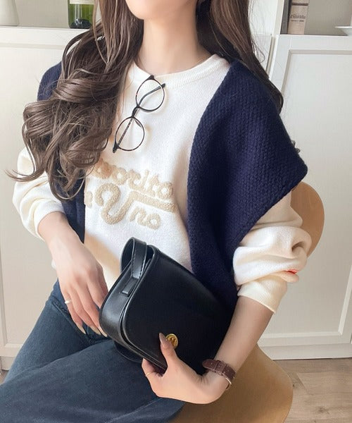 《JaVaジャバコラボ》後ろタックで作る旬シルエット♪サガラ刺繍風ロゴコクーンニット jv1050313