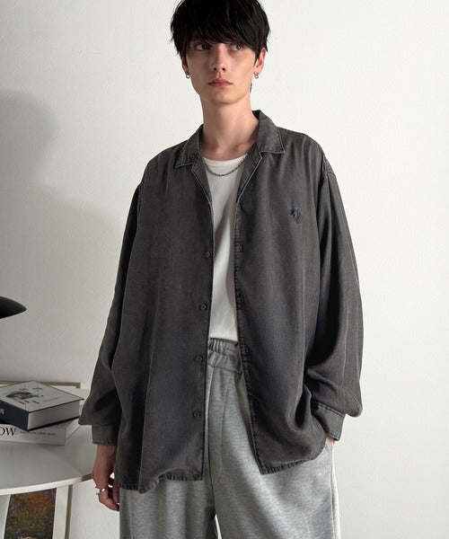 【Classical Origin】「至福のひととき。」ルーズフィットオープンカラーデニムシャツ（長袖）/Loose Fit Open Collar Denim Shirt co1150038