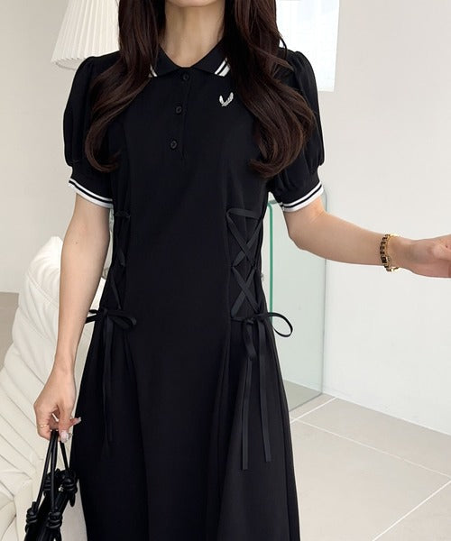 【mily bilet】上品な雰囲気と、大人フェミニンさの融合。鹿の子胸刺繍ポロワンピース mi1359016