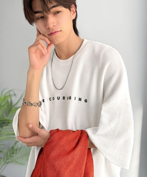 《JaVaジャバコラボ》Tシャツにはない品格を。ロゴプリントオーバーサイズサマーニットプルオーバー jm1050364