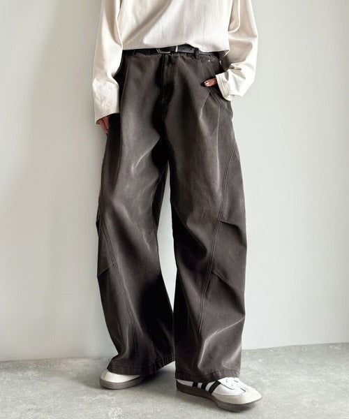 【Classical Origin】3D Tucked＆Darted Barrel-Leg Wide Denim／3Dタック＆ダーツデザインバレルレッグワイドデニム co1150057
