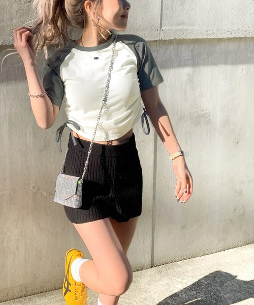 【mily bilet】サイドの絞りが可愛いさプラス。プレート使いラグランTシャツ（半袖） mi1329027