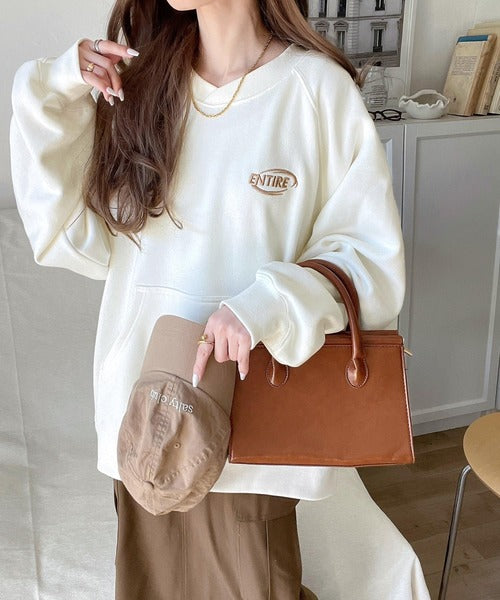 《Javaジャバコラボ》一枚でサマになる。ワンポイント胸元刺繍裏起毛ラグランスウェット jv1260198
