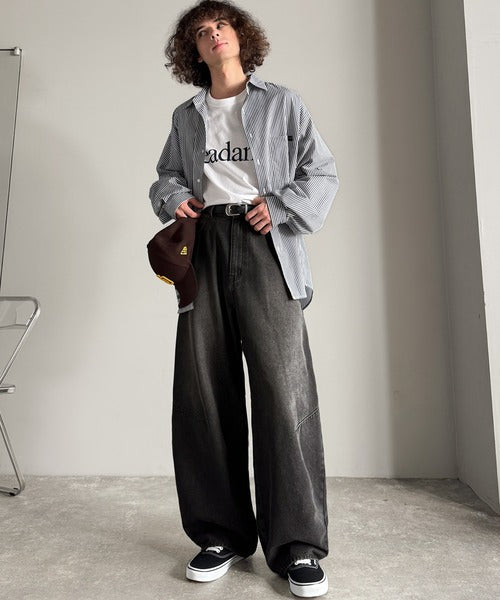 【Classical Origin】「シルエットで語る。」ブラスト加工カーブシルエットバレルレッグデニムパンツ／Blasted Curve Silhouette Barrel-Leg Denim Pants co0900007