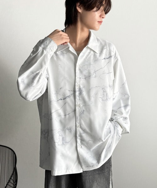 【Classical Origin】「都会的スタイル」。総柄ドレープキャンプカラーシャツ（長袖）/Relaxed Drape All-Over Pattern Camp Collar Shirt co1150039
