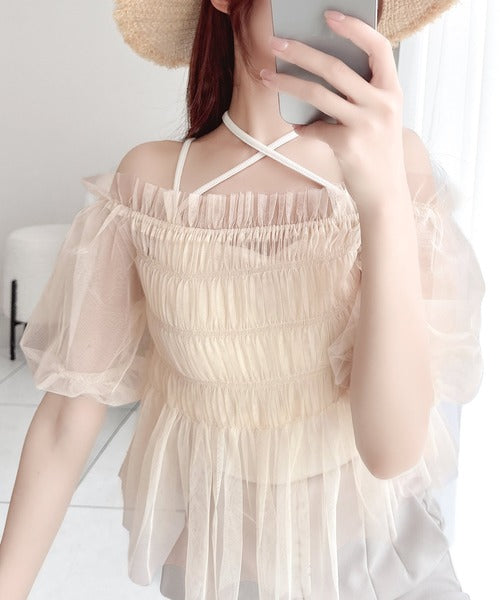 【mily bilet】２wayボリュームスリーブチュールオフショルブラウス mi1019047
