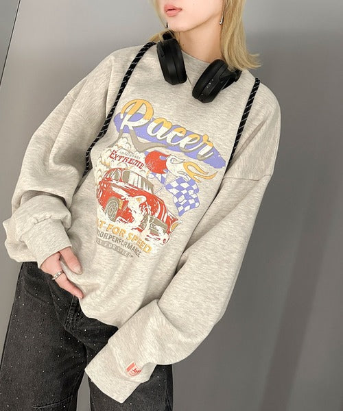 《JaVa ジャバコラボ》大人のスポーツMIXテイスト。レーシングカーデザインピグメント裏起毛スウェット jv1029078