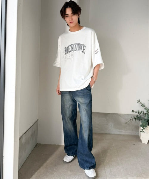 《JaVaジャバコラボ》【吸水速乾機能付き】Tシャツ派にこそ試してほしい！さらっと夏場も快適なカレッジロゴ 飛び刺繍 ミニ裏毛Tシャツ jo1150097
