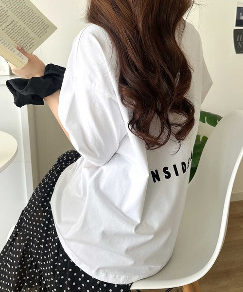 《JaVaジャバコラボ》男女でお揃いできちゃう！バックプリントで差がつく個性派T♪ 裾スピンドル フロッキーバックプリントビッグTシャツ jv1260543