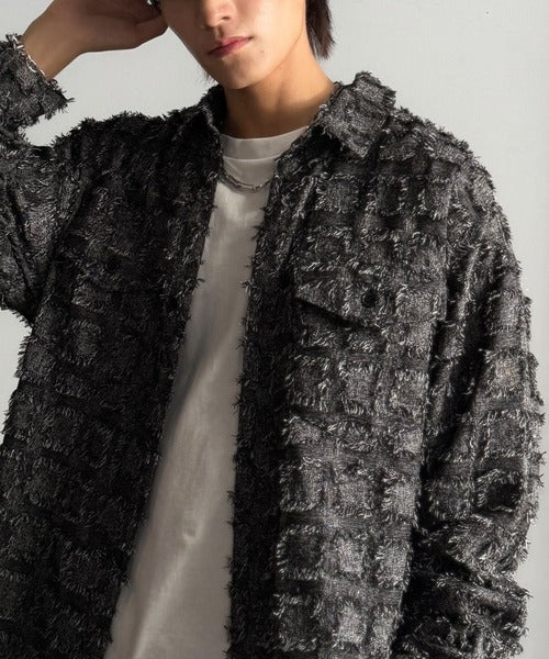 【Classical Origin】「1歩先の存在感。」フリンジ使いブロックチェックアウターシャツ（長袖）/Fringed Block Check Outer Shirt co1010021