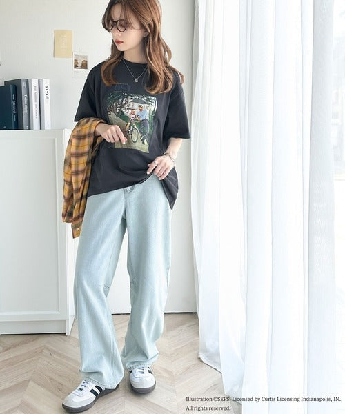 『THE SATURDAY EVENING POST』×クラシカルエルフ 別注グラフィックTシャツ【Bike Riding Lesson】 ce1260283