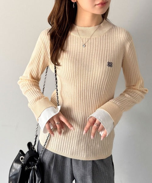 【mily bilet】1枚で完成♪重ね着風デザイン◎カシミアタッチ袖カフスレイヤード刺繍ニット mi1259018