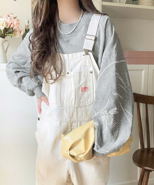 袖に遊び心を忍ばせたラク可愛い一枚♪袖ネコ刺繍裏起毛PO ce1050327