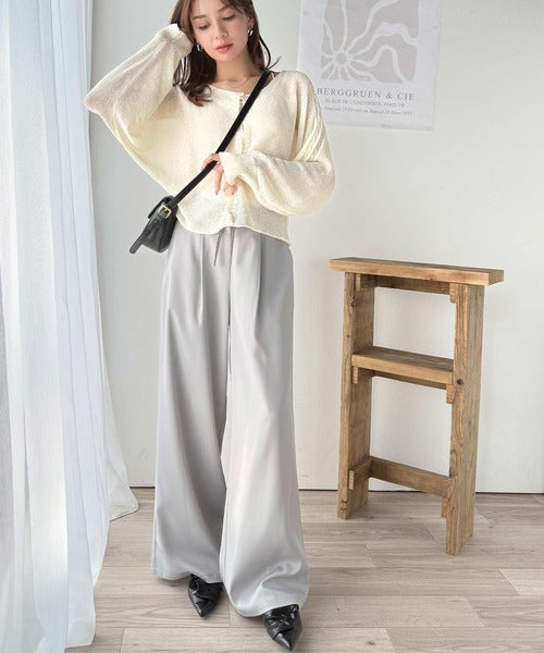 【mily bilet】トレンド感あるシアー素材が魅力。マルチWAY透かし編みケーブル柄切り替えニットカーディガン mi1259006