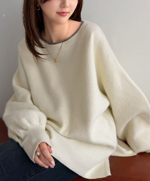 この触り心地、やみつき！ふわっと、ゆるっと。サイドスリットカシミヤタッチ起毛ニットプルオーバー（オーバーサイズ） ce1420008