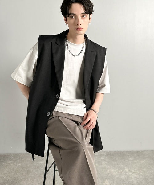 「日常をアップデート。」ピークドラペル仕様エレガントセミロングベスト／Peak Lapel Elegant Semi-Long Vest co1010009